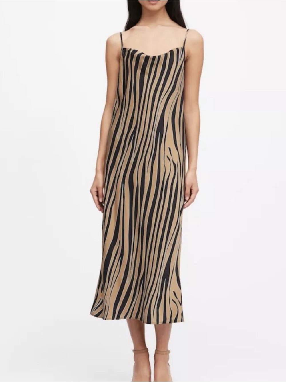 Banana Republic Zebra Print Silky Slip Viscose Midi Dress (6)